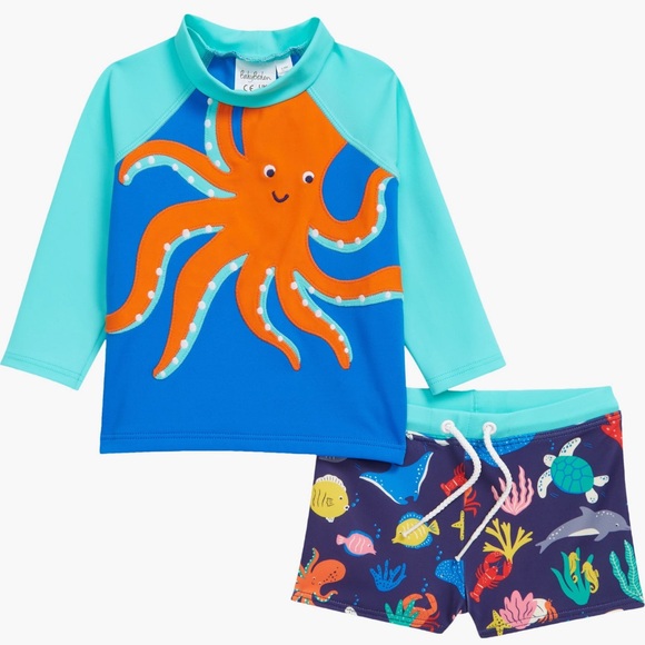 Baby Boden Sea Creatures Two-Piece Rashguard Swimsuit 0-3 Months - Picture 6 of 6